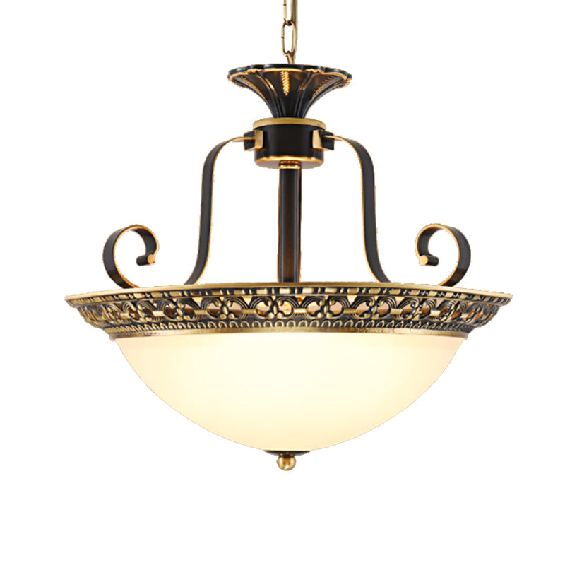 Metal Gray and Black Pendant Lamp Bowl 3 Light Traditional Chandelier Light Fixture with Frosted Glass Shade Clearhalo 'Ceiling Lights' 'Chandeliers' Lighting' options 206270