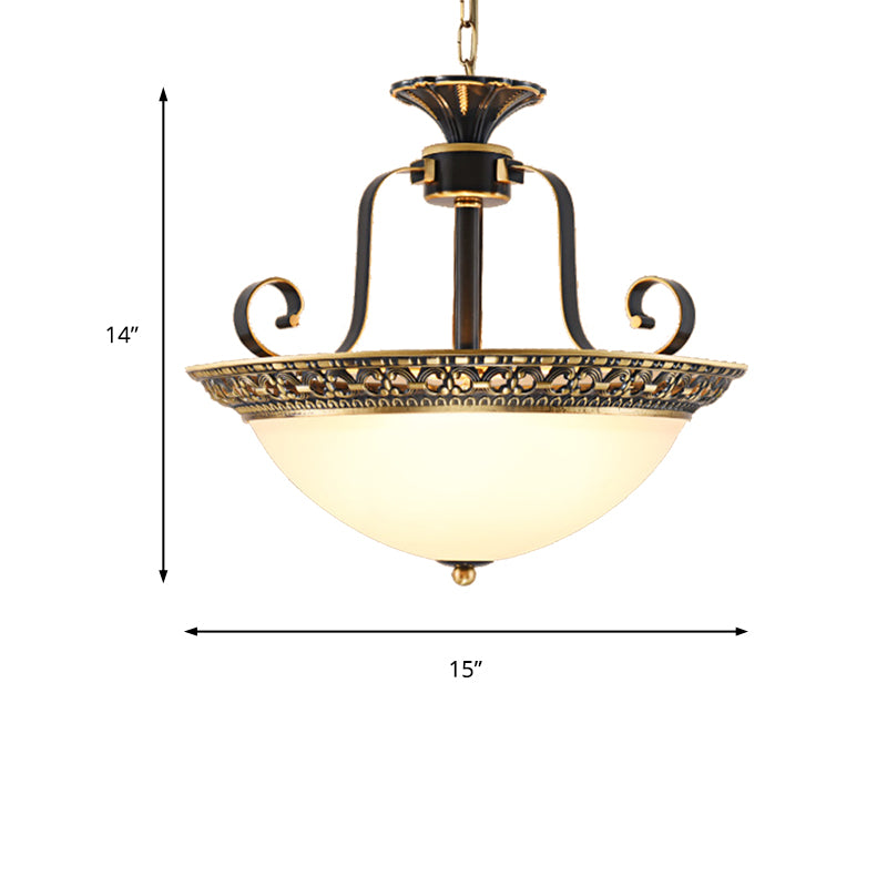 Metal Gray and Black Pendant Lamp Bowl 3 Light Traditional Chandelier Light Fixture with Frosted Glass Shade Clearhalo 'Ceiling Lights' 'Chandeliers' Lighting' options 206271