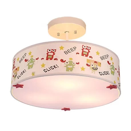 Acrylic Drum Semi Flushmount Light with Animal Nursing Room Cartoon Ceiling Light White Clearhalo 'Ceiling Lights' 'Close To Ceiling Lights' 'Close to ceiling' 'Flush mount' Lighting' 20629