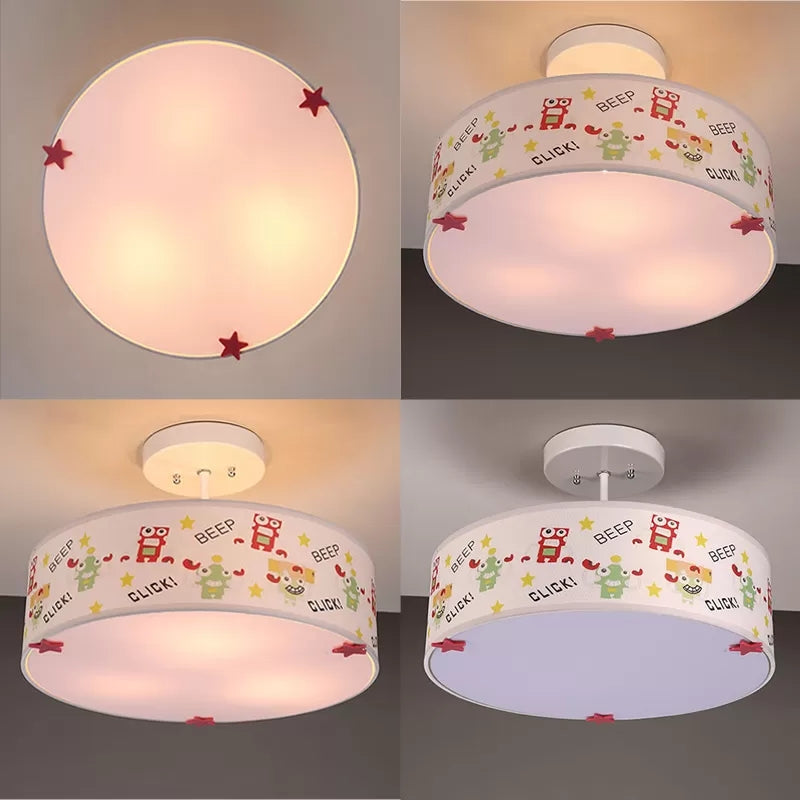 Acrylic Drum Semi Flushmount Light with Animal Nursing Room Cartoon Ceiling Light Clearhalo 'Ceiling Lights' 'Close To Ceiling Lights' 'Close to ceiling' 'Flush mount' Lighting' 20630