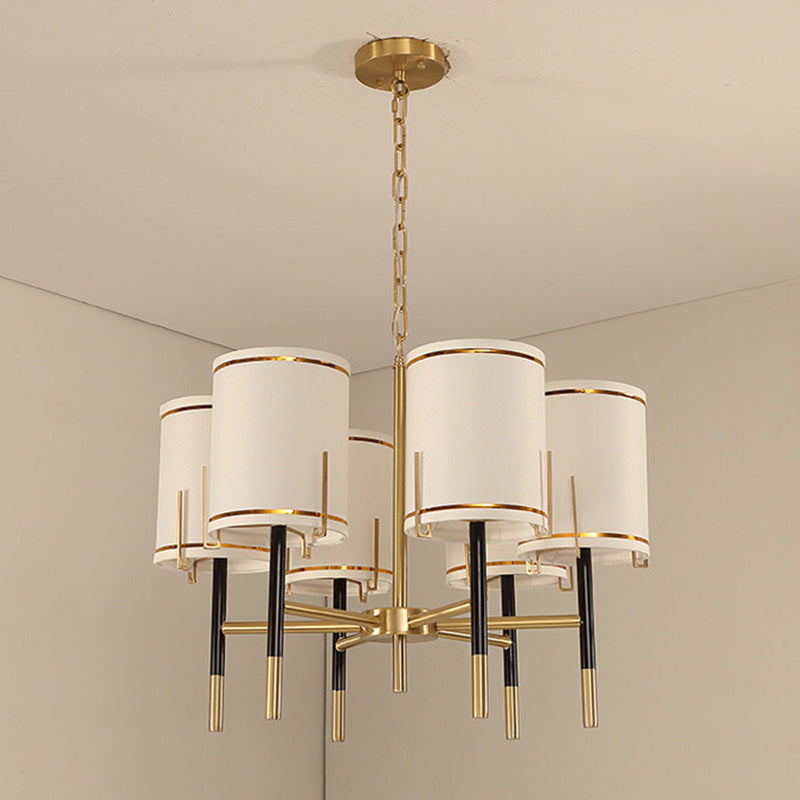 Cylindrical Shape Fabric Ceiling Lighting Modern Gold Chandelier Light Fixture for Living Room Clearhalo 'Ceiling Lights' 'Chandeliers' 'Modern Chandeliers' 'Modern' Lighting' 2063663