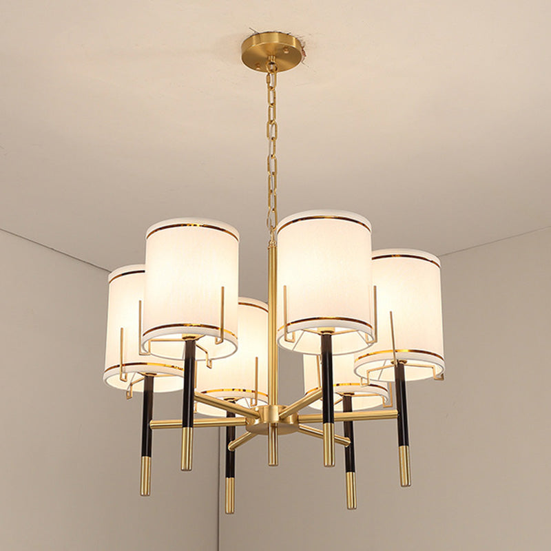 Cylindrical Shape Fabric Ceiling Lighting Modern Gold Chandelier Light Fixture for Living Room Clearhalo 'Ceiling Lights' 'Chandeliers' 'Modern Chandeliers' 'Modern' Lighting' 2063664