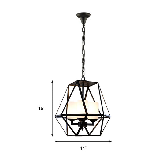 3/4 Lights Ceiling Light Traditional Geometric Frosted Glass Hanging Chandelier in Black with Cylinder Shade Clearhalo 'Ceiling Lights' 'Chandeliers' Lighting' options 206371