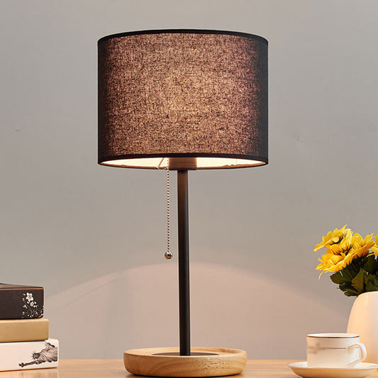 Drum Shaped Study Room Table Lighting Fabric 1 Head Minimalist Nightstand Lamp with Pull Chain Black Clearhalo 'Lamps' 'Table Lamps' Lighting' 2063749