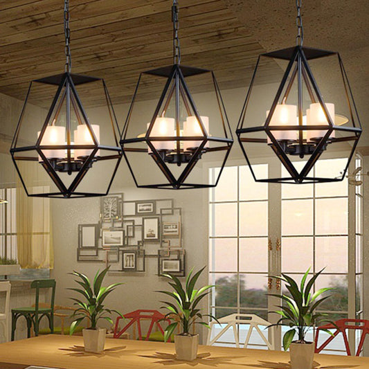 3/4 Lights Ceiling Light Traditional Geometric Frosted Glass Hanging Chandelier in Black with Cylinder Shade Clearhalo 'Ceiling Lights' 'Chandeliers' Lighting' options 206374