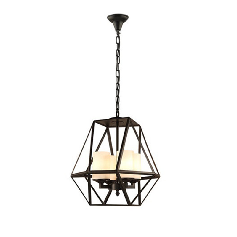 3/4 Lights Ceiling Light Traditional Geometric Frosted Glass Hanging Chandelier in Black with Cylinder Shade Clearhalo 'Ceiling Lights' 'Chandeliers' Lighting' options 206376
