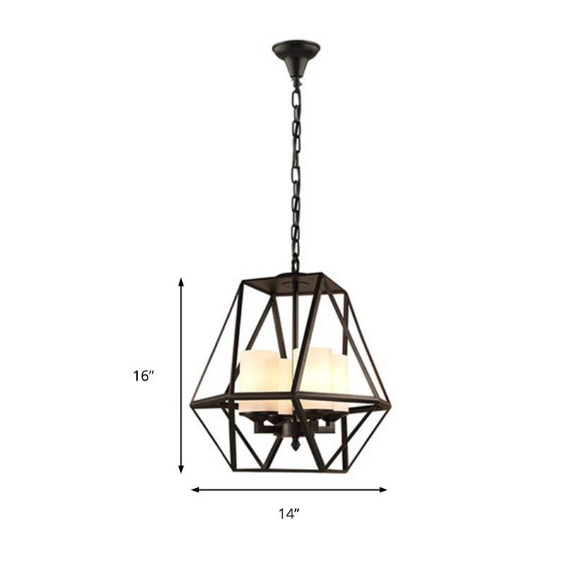 3/4 Lights Ceiling Light Traditional Geometric Frosted Glass Hanging Chandelier in Black with Cylinder Shade Clearhalo 'Ceiling Lights' 'Chandeliers' Lighting' options 206377
