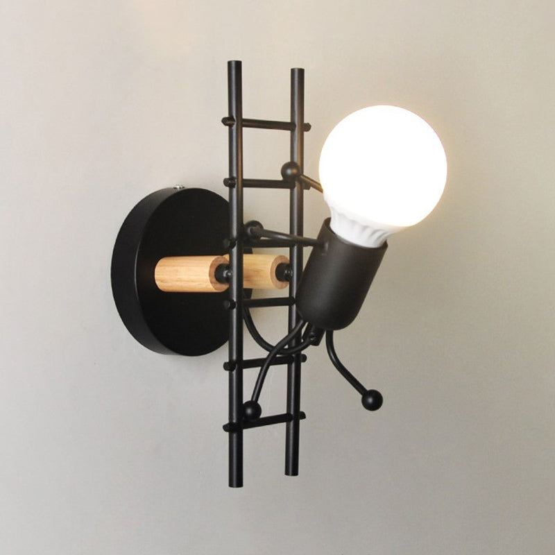 Climbing Stair Man Bedroom Wall Sconce Iron 1-Light Decorative Wall Lighting Fixture Black Clearhalo 'Wall Lamps & Sconces' 'Wall Lights' Lighting' 2063844