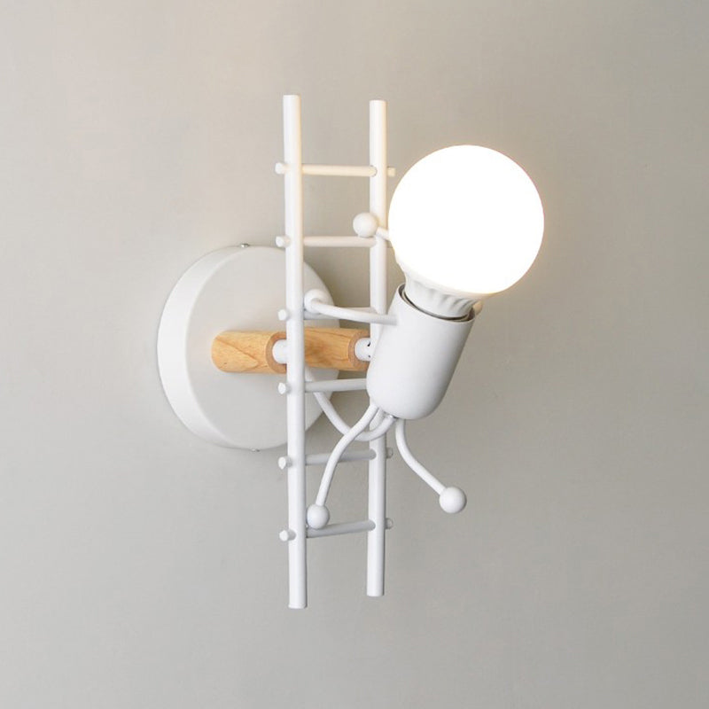 Climbing Stair Man Bedroom Wall Sconce Iron 1-Light Decorative Wall Lighting Fixture White Clearhalo 'Wall Lamps & Sconces' 'Wall Lights' Lighting' 2063847