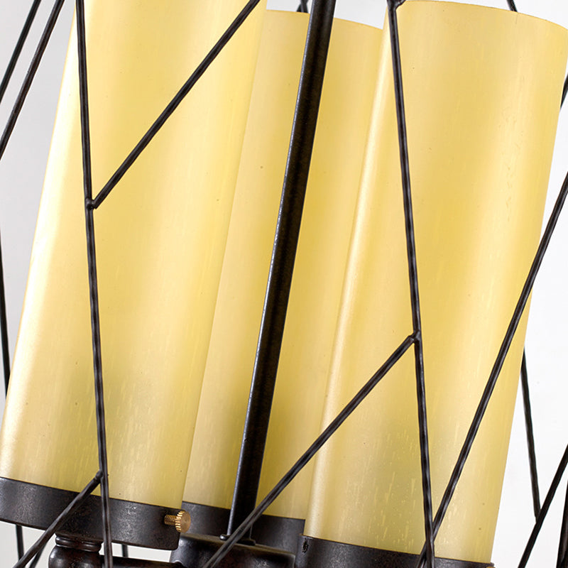 3 Light Pendant Light Traditional Cylinder Beige Glass Hanging Chandelier in Black Clearhalo 'Ceiling Lights' 'Chandeliers' Lighting' options 206387