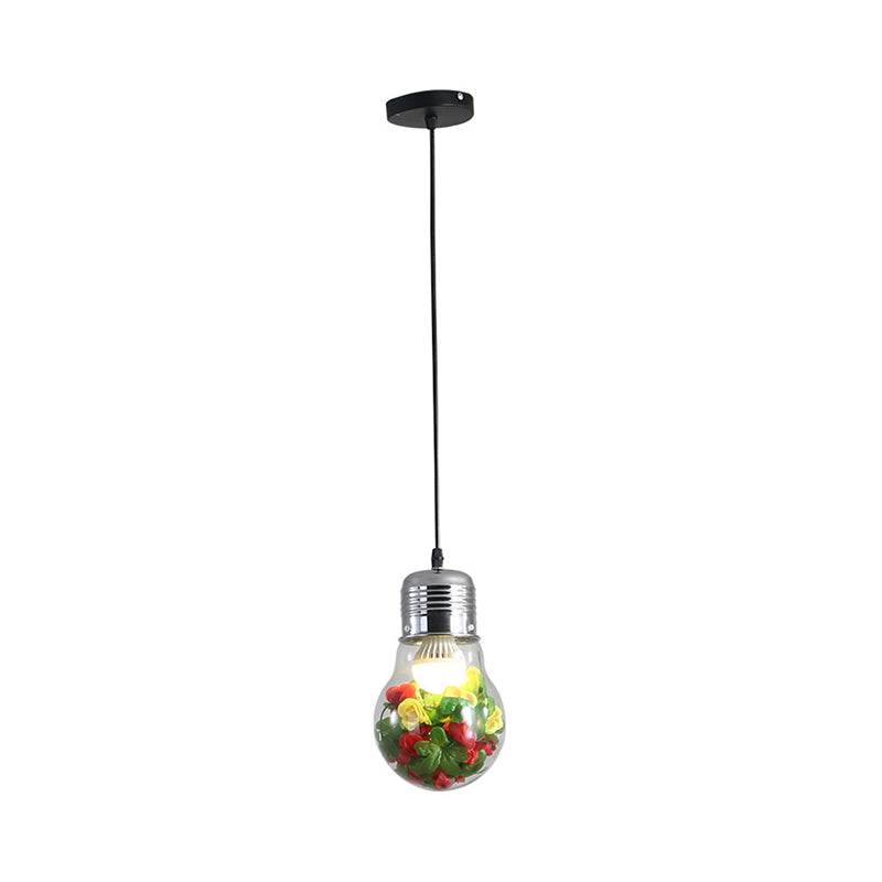 1��Head Suspension Lighting Retro Bulb Shaped Clear Glass Plant Pendant Ceiling Light Clearhalo 'Ceiling Lights' 'Glass shade' 'Glass' 'Industrial Pendants' 'Industrial' 'Middle Century Pendants' 'Pendant Lights' 'Pendants' 'Tiffany' Lighting' 2063901