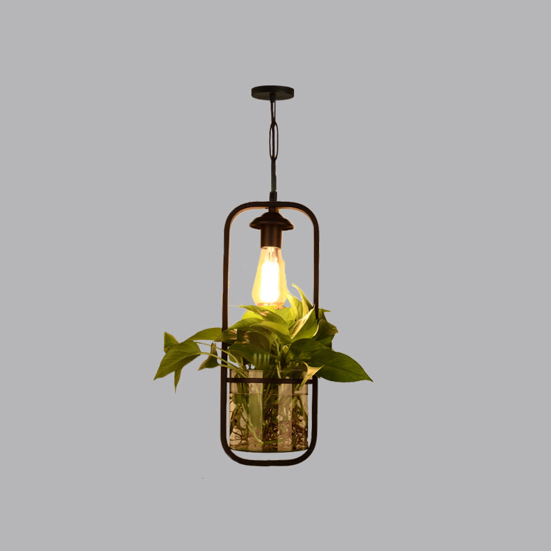 Iron Black Ceiling Light Geometric Shaped 1��Bulb Industrial Hanging Pendant Light with Clear Glass Pot Clearhalo 'Ceiling Lights' 'Industrial Pendants' 'Industrial' 'Middle Century Pendants' 'Pendant Lights' 'Tiffany' Lighting' 2063912_c268a30e-5626-4529-a611-6780e25aa2f5