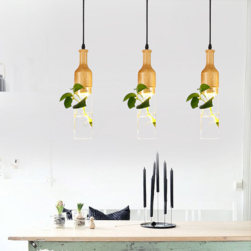 Simplicity Bottle Shaped Planter Ceiling Light Clear Glass Bedroom Hanging Pendant Light 3 Black Linear Clearhalo 'Ceiling Lights' 'Glass shade' 'Glass' 'Industrial Pendants' 'Industrial' 'Middle Century Pendants' 'Pendant Lights' 'Pendants' 'Tiffany' Lighting' 2063944