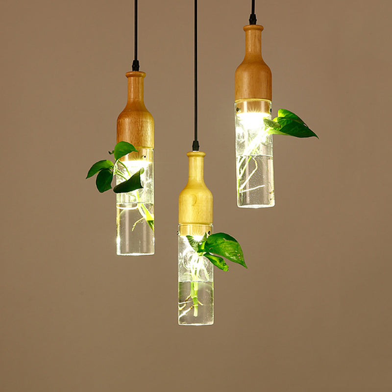 Simplicity Bottle Shaped Planter Ceiling Light Clear Glass Bedroom Hanging Pendant Light 3 Black Round Clearhalo 'Ceiling Lights' 'Glass shade' 'Glass' 'Industrial Pendants' 'Industrial' 'Middle Century Pendants' 'Pendant Lights' 'Pendants' 'Tiffany' Lighting' 2063946