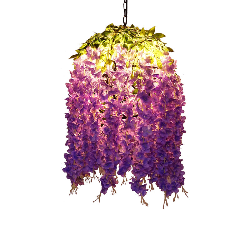 Purple Sphere Suspension Lighting Retro Metallic 1 Head Restaurant Pendant Ceiling Light with Wisteria Decor Clearhalo 'Art Deco Pendants' 'Cast Iron' 'Ceiling Lights' 'Ceramic' 'Crystal' 'Industrial' 'Metal' 'Pendant Lights' 'Tiffany' Lighting' 2063972_db6c8822-687f-4286-93f5-cf4c91c17375