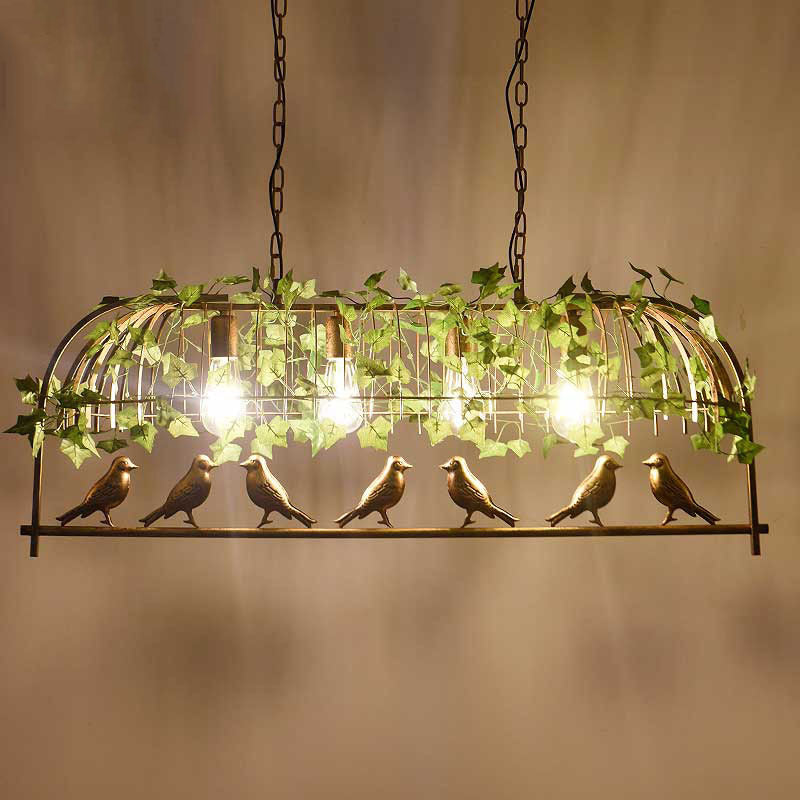 Rustic Birdcage Island Light Fixture Metallic Ceiling Pendant Light with Artificial Ivy for Restaurant Clearhalo 'Ceiling Lights' 'Island Lights' Lighting' 2064024