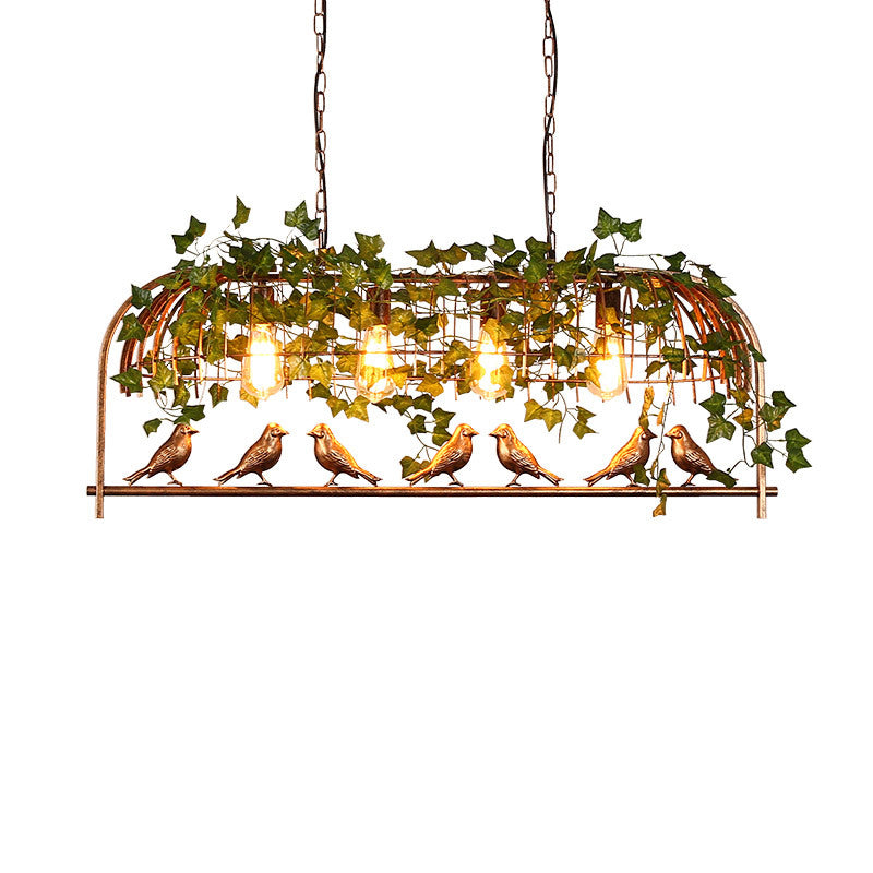 Rustic Birdcage Island Light Fixture Metallic Ceiling Pendant Light with Artificial Ivy for Restaurant Clearhalo 'Ceiling Lights' 'Island Lights' Lighting' 2064025