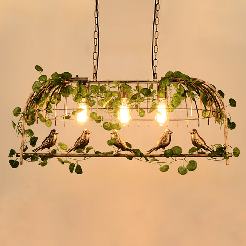 Rustic Birdcage Island Light Fixture Metallic Ceiling Pendant Light with Artificial Ivy for Restaurant Gold Small Clearhalo 'Ceiling Lights' 'Island Lights' Lighting' 2064026