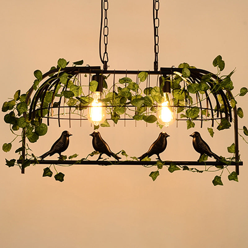 Rustic Birdcage Island Light Fixture Metallic Ceiling Pendant Light with Artificial Ivy for Restaurant Clearhalo 'Ceiling Lights' 'Island Lights' Lighting' 2064029