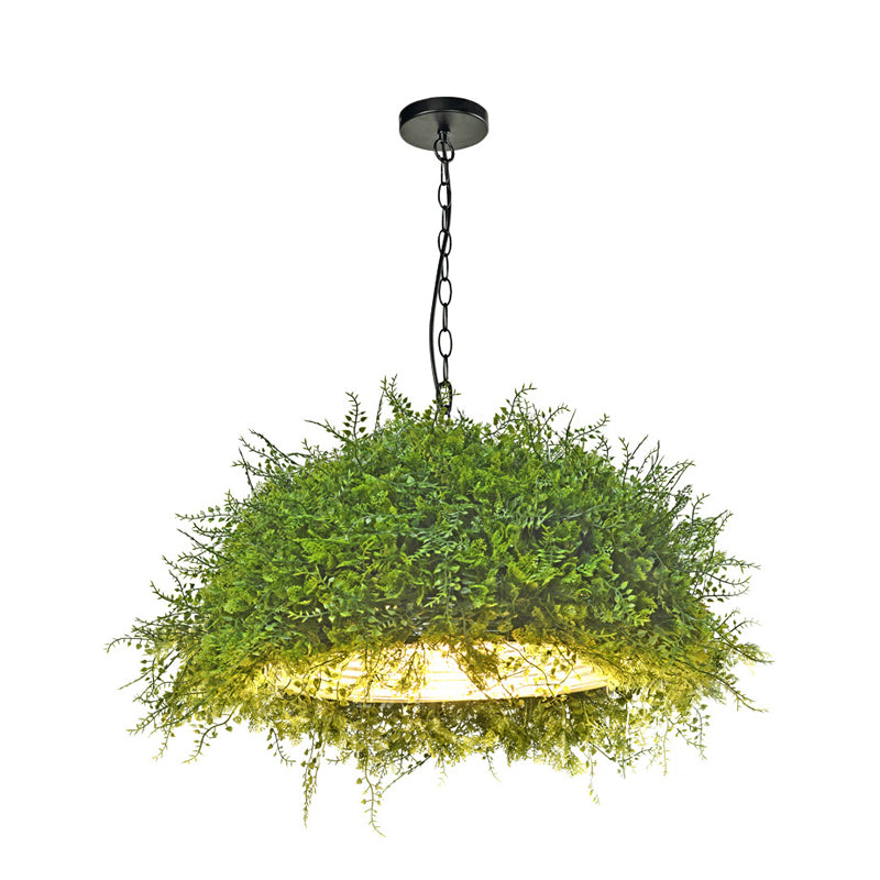 1 Bulb Iron Suspension Lighting Retro Green Dome Restaurant Pendant Ceiling Light with Plant Decor Clearhalo 'Art Deco Pendants' 'Cast Iron' 'Ceiling Lights' 'Ceramic' 'Crystal' 'Industrial' 'Metal' 'Pendant Lights' 'Tiffany' Lighting' 2064044_586f8309-f639-44d0-a2b0-29f414f5b381