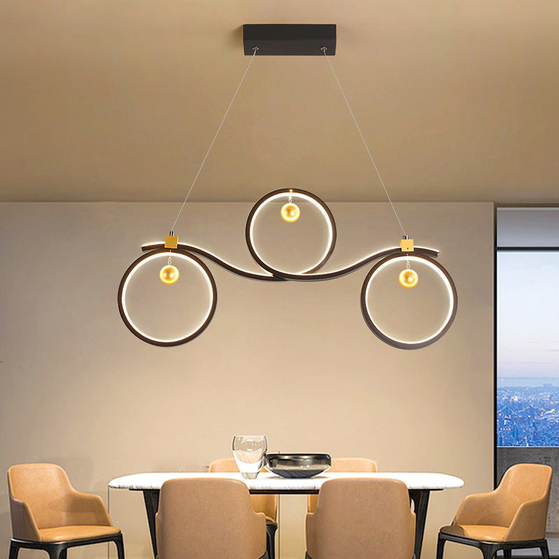 Black Symmetrical Rings Island Pendant Light Contemporary Metal LED Ceiling Light Clearhalo 'Ceiling Lights' 'Island Lights' Lighting' 2064164