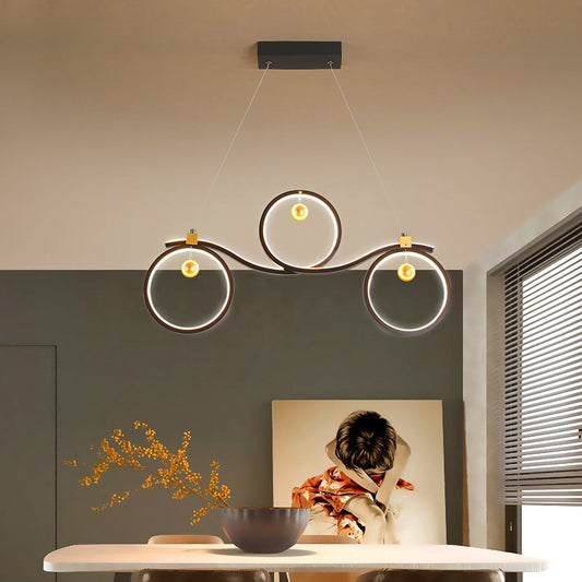 Black Symmetrical Rings Island Pendant Light Contemporary Metal LED Ceiling Light Clearhalo 'Ceiling Lights' 'Island Lights' Lighting' 2064165