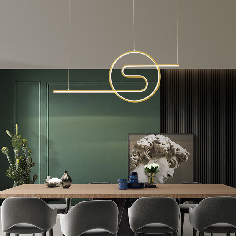 Ring and Curve LED Hanging Light Minimalist Metal Dining Room Island Ceiling Light Clearhalo 'Ceiling Lights' 'Island Lights' Lighting' 2064173