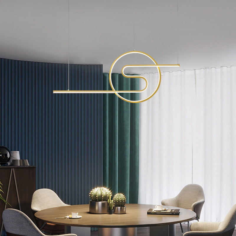Ring and Curve LED Hanging Light Minimalist Metal Dining Room Island Ceiling Light Clearhalo 'Ceiling Lights' 'Island Lights' Lighting' 2064174