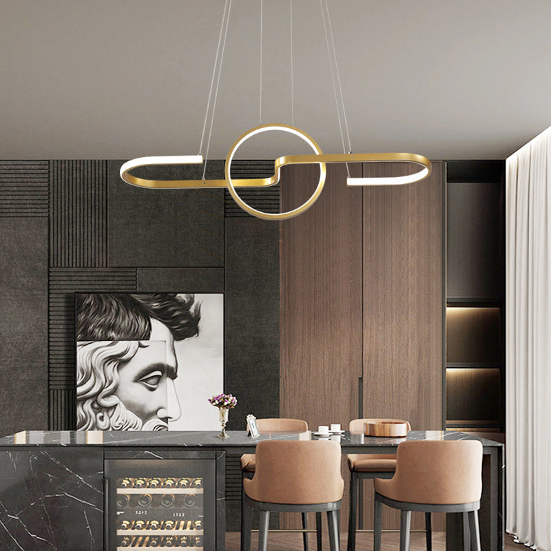 Ring and Curve Dining Room Island Pendant Light Metal Simplicity LED Ceiling Light Gold A Clearhalo 'Ceiling Lights' 'Island Lights' Lighting' 2064177