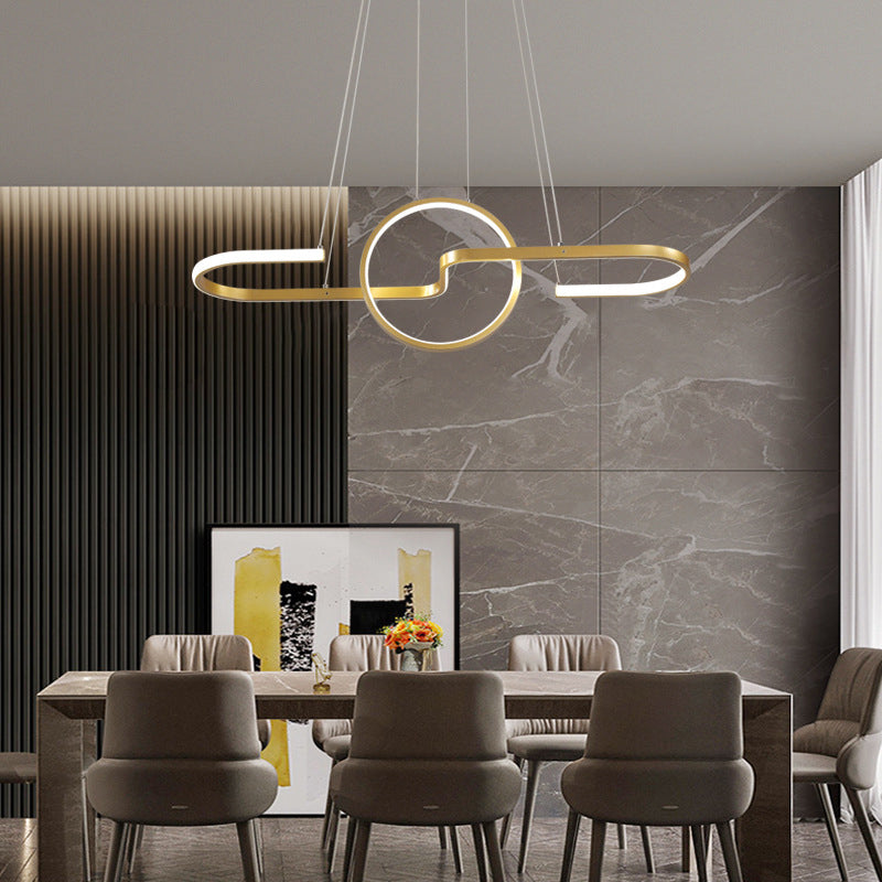 Ring and Curve Dining Room Island Pendant Light Metal Simplicity LED Ceiling Light Clearhalo 'Ceiling Lights' 'Island Lights' Lighting' 2064178