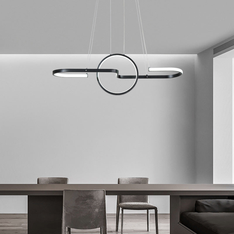 Ring and Curve Dining Room Island Pendant Light Metal Simplicity LED Ceiling Light Black A Clearhalo 'Ceiling Lights' 'Island Lights' Lighting' 2064181
