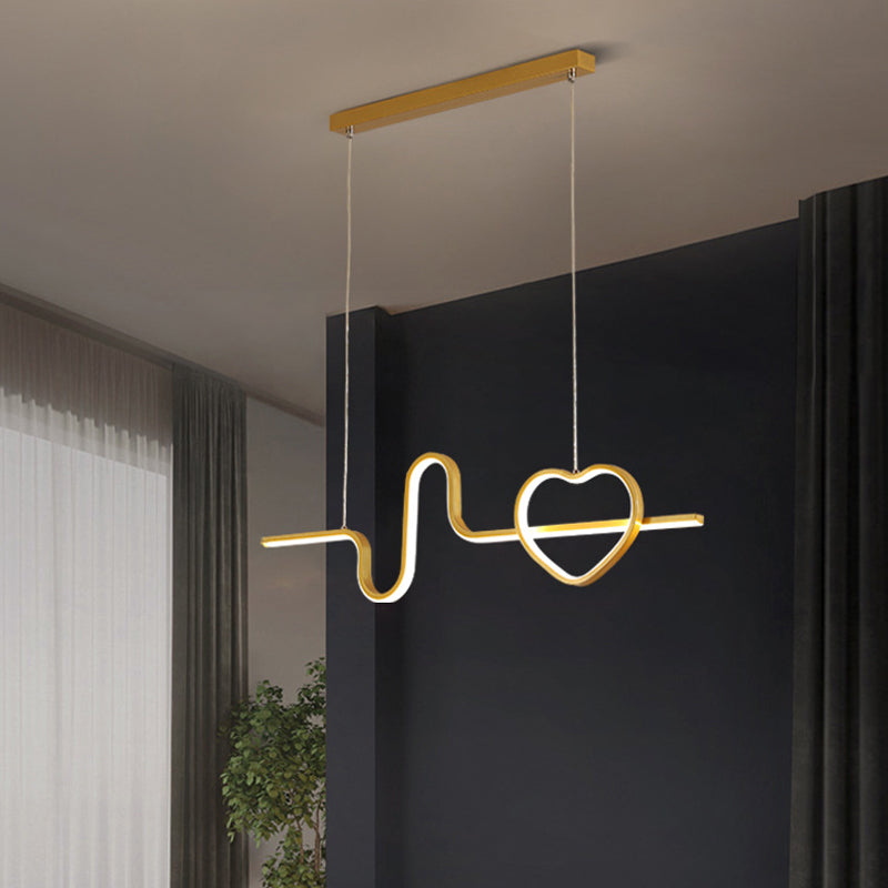 Artistic Heart and Line Island Light Fixture Metal Dining Room LED Ceiling Pendant Light Gold Clearhalo 'Ceiling Lights' 'Island Lights' Lighting' 2064186
