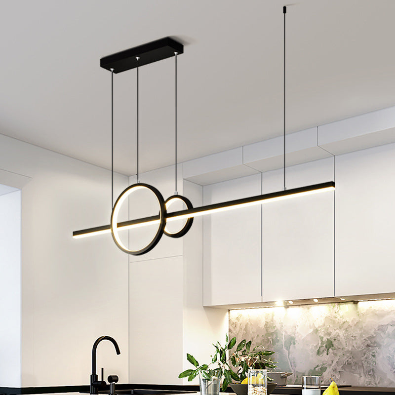 Linear and Ring LED Hanging Light Fixture Minimalist Metal Kitchen Island Ceiling Light Clearhalo 'Ceiling Lights' 'Island Lights' Lighting' 2064194