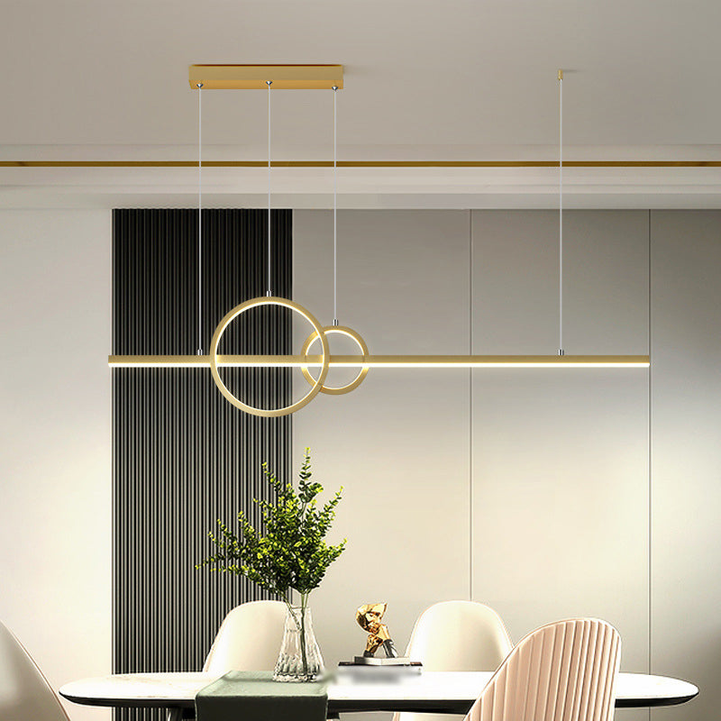 Linear and Ring LED Hanging Light Fixture Minimalist Metal Kitchen Island Ceiling Light Gold Clearhalo 'Ceiling Lights' 'Island Lights' Lighting' 2064196