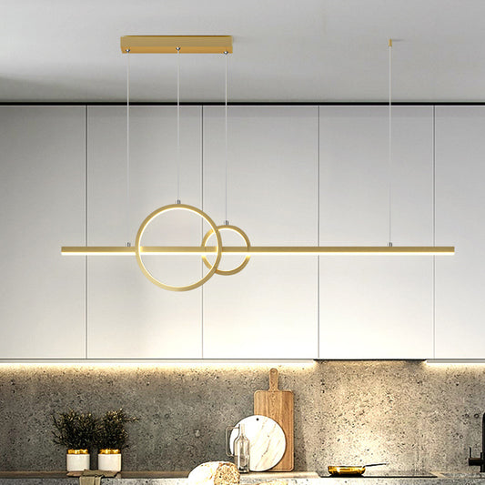 Linear and Ring LED Hanging Light Fixture Minimalist Metal Kitchen Island Ceiling Light Clearhalo 'Ceiling Lights' 'Island Lights' Lighting' 2064197