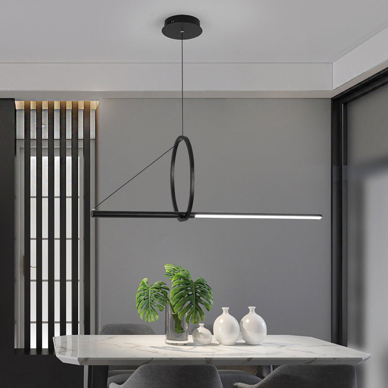 Metal Ring and Linear Island Pendant Light Contemporary Black LED Ceiling Light for Dining Room Black Clearhalo 'Ceiling Lights' 'Island Lights' Lighting' 2064204