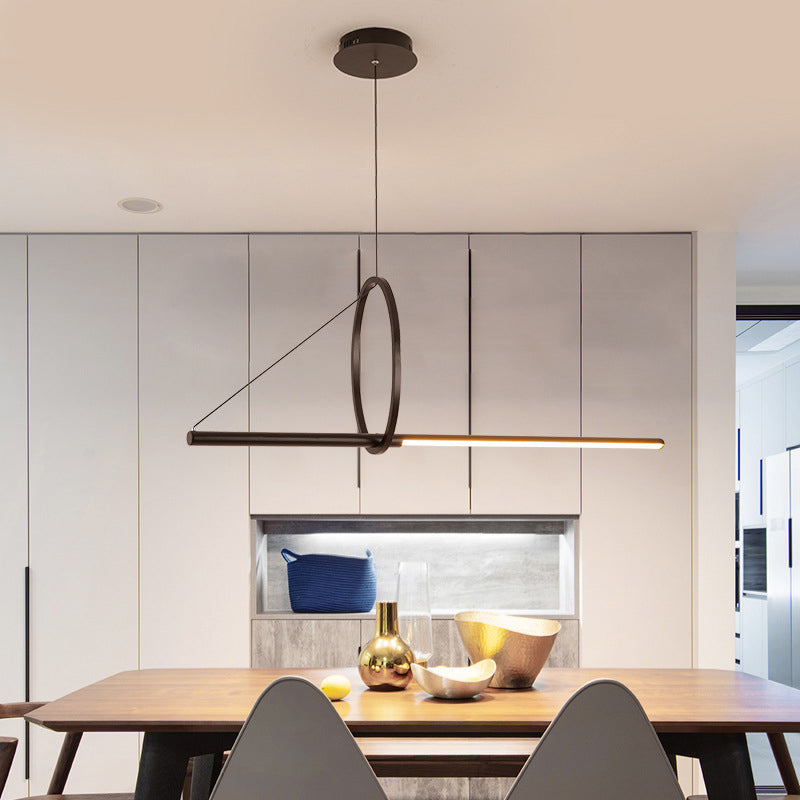 Metal Ring and Linear Island Pendant Light Contemporary Black LED Ceiling Light for Dining Room Clearhalo 'Ceiling Lights' 'Island Lights' Lighting' 2064205