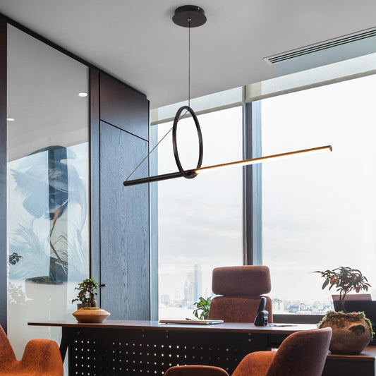 Metal Ring and Linear Island Pendant Light Contemporary Black LED Ceiling Light for Dining Room Clearhalo 'Ceiling Lights' 'Island Lights' Lighting' 2064206
