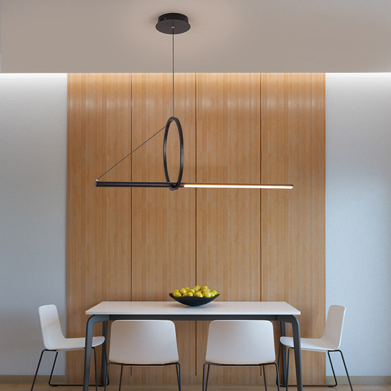 Metal Ring and Linear Island Pendant Light Contemporary Black LED Ceiling Light for Dining Room Clearhalo 'Ceiling Lights' 'Island Lights' Lighting' 2064207