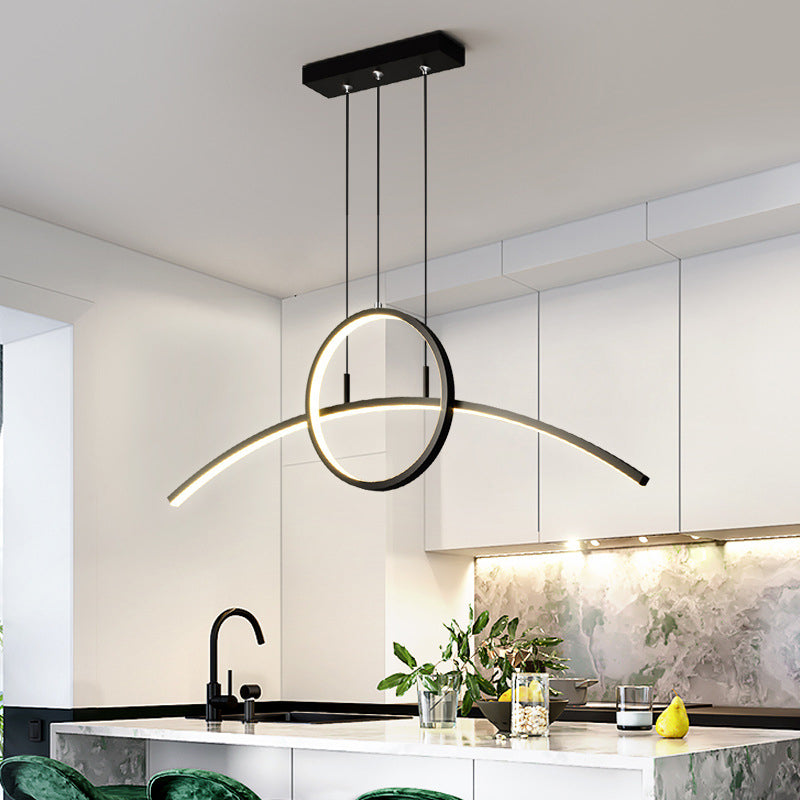 Artistic Ring and Arc Island Pendant Light Metal Dining Room LED Ceiling Light Fixture Clearhalo 'Ceiling Lights' 'Island Lights' Lighting' 2064210