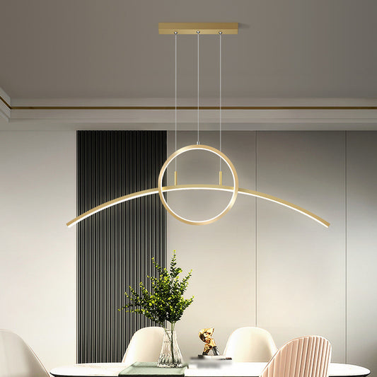 Artistic Ring and Arc Island Pendant Light Metal Dining Room LED Ceiling Light Fixture Clearhalo 'Ceiling Lights' 'Island Lights' Lighting' 2064213