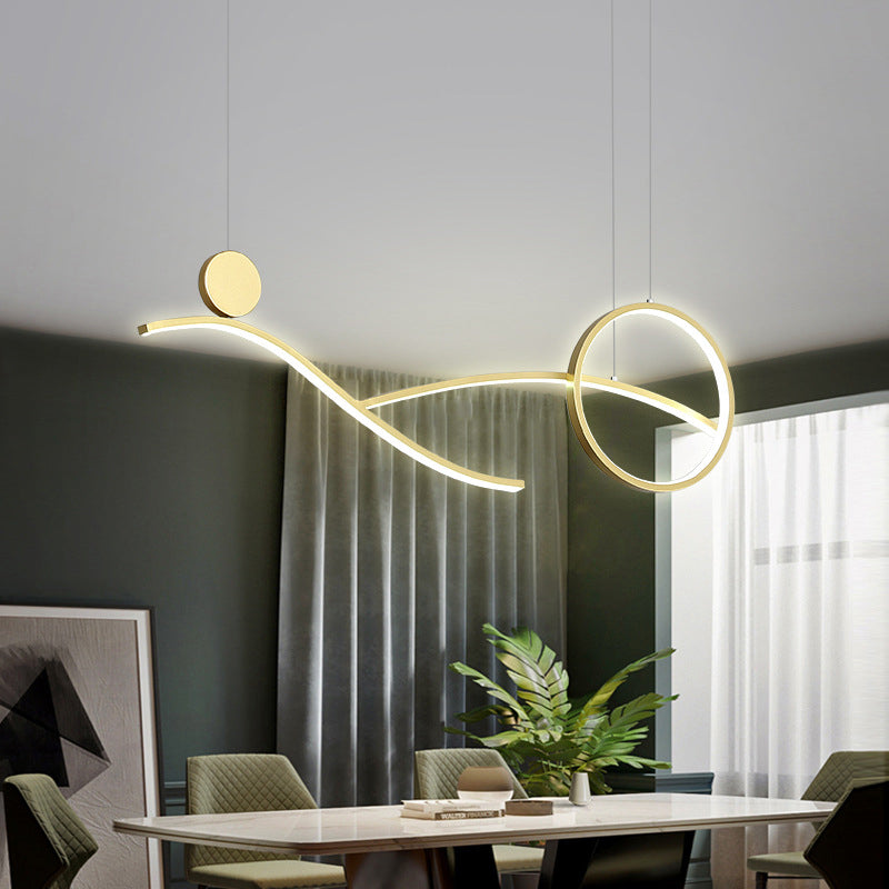 Ring and Curve LED Hanging Light Minimalist Metal Dining Room Island Ceiling Light Gold Clearhalo 'Ceiling Lights' 'Island Lights' Lighting' 2064217