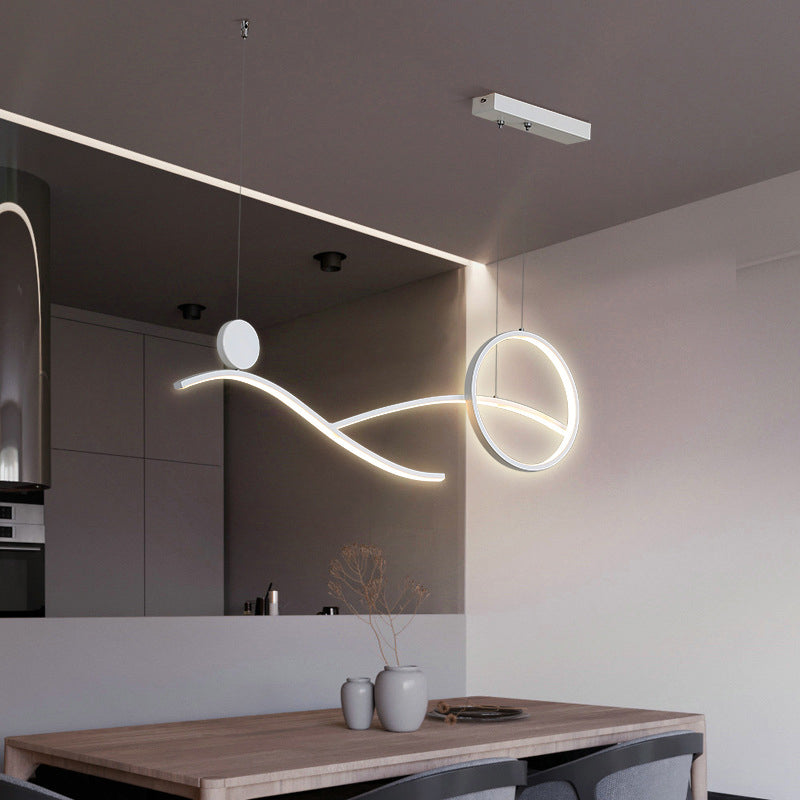 Ring and Curve LED Hanging Light Minimalist Metal Dining Room Island Ceiling Light White Clearhalo 'Ceiling Lights' 'Island Lights' Lighting' 2064220