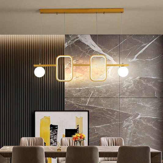 Symmetrical Geometric LED Hanging Light Minimalist Metal Dining Room Island Ceiling Light with Cream Glass Shade Gold Clearhalo 'Ceiling Lights' 'Island Lights' Lighting' 2064309