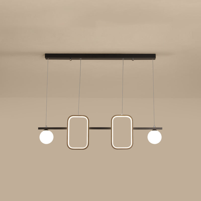 Symmetrical Geometric LED Hanging Light Minimalist Metal Dining Room Island Ceiling Light with Cream Glass Shade Clearhalo 'Ceiling Lights' 'Island Lights' Lighting' 2064316