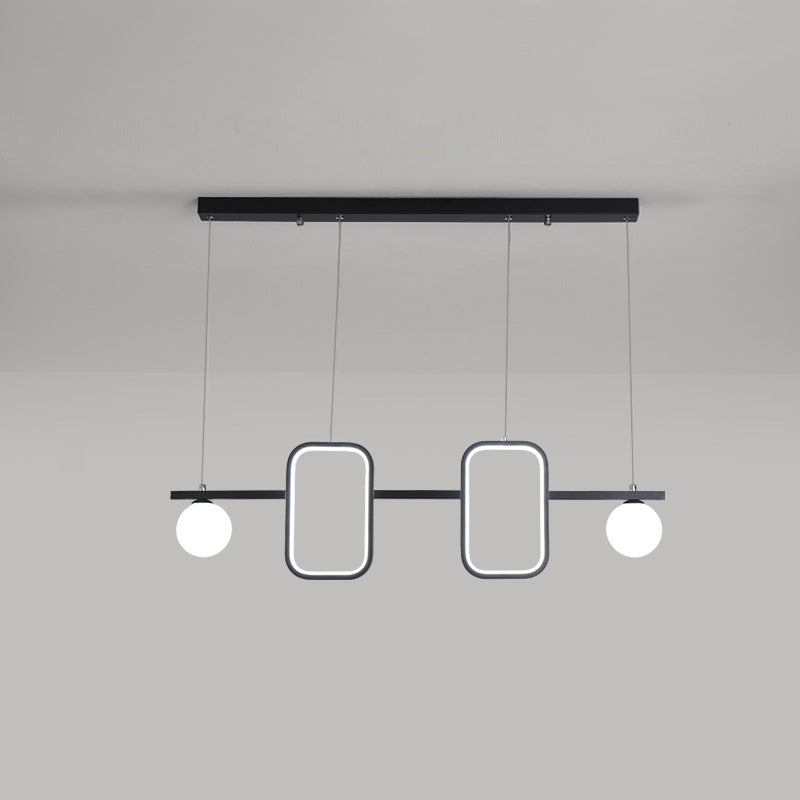 Symmetrical Geometric LED Hanging Light Minimalist Metal Dining Room Island Ceiling Light with Cream Glass Shade Clearhalo 'Ceiling Lights' 'Island Lights' Lighting' 2064317