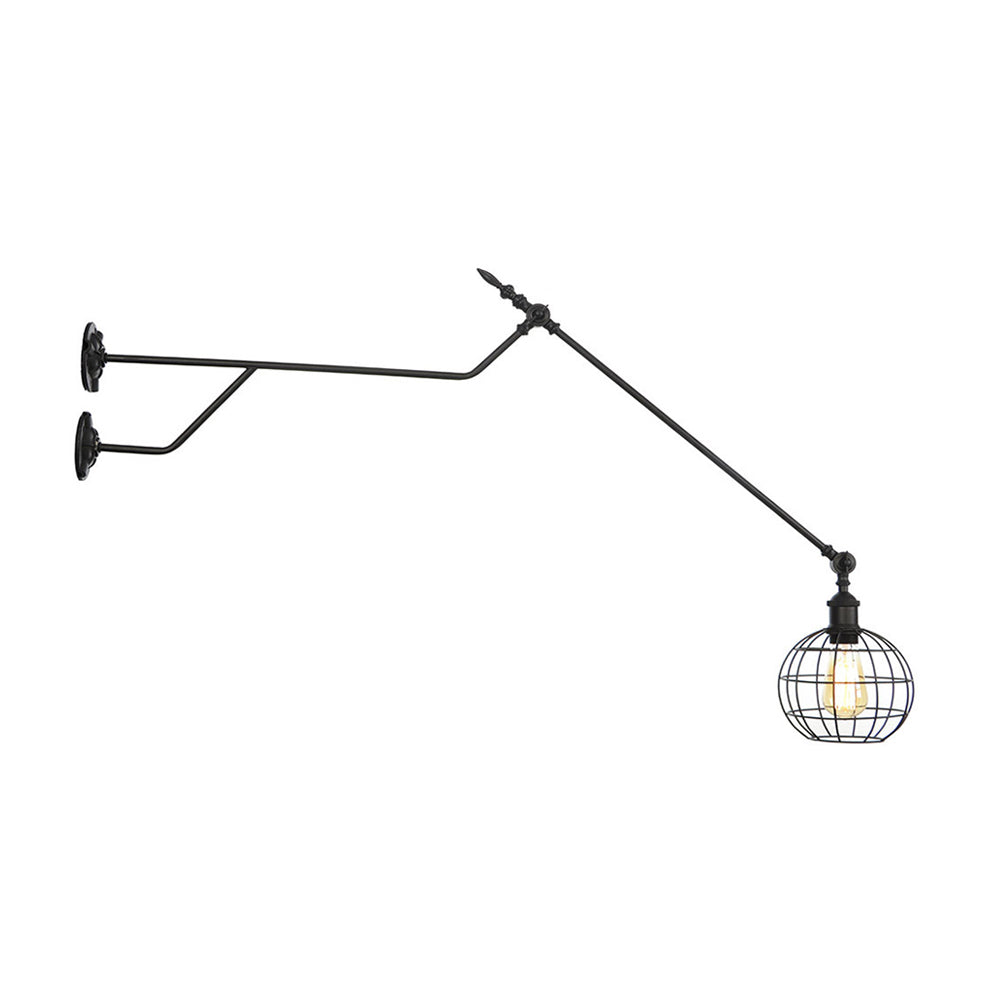 Globe Metal Sconce Lighting Industrial Single Bulb Indoor Wall Mounted Lamp in Black with Cage Clearhalo 'Wall Lamps & Sconces' 'Wall Lights' Lighting' 206436