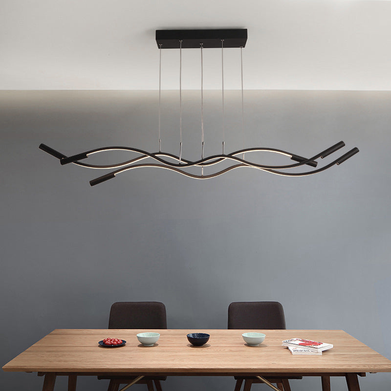 Twisted Line Dining Room Island Light Fixture Metal Artistic LED Ceiling Pendant Light 3 Black Clearhalo 'Ceiling Lights' 'Island Lights' Lighting' 2064430