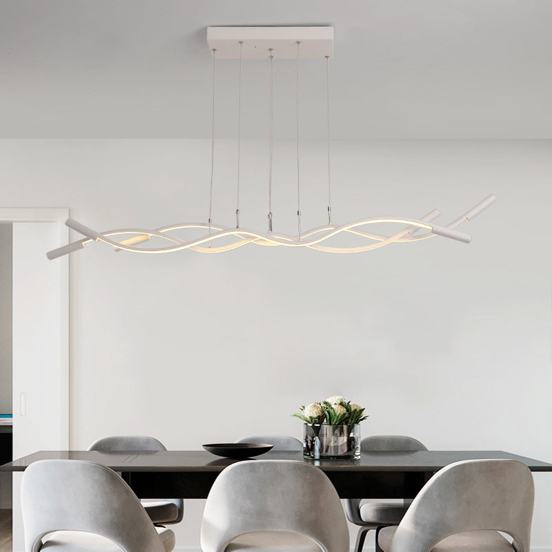 Twisted Line Dining Room Island Light Fixture Metal Artistic LED Ceiling Pendant Light 3 White Clearhalo 'Ceiling Lights' 'Island Lights' Lighting' 2064431