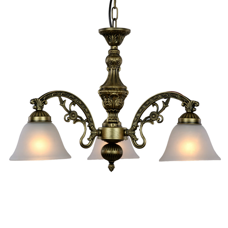 Frosted Glass Black/Bronze Pendant Lamp Bell 5 Lights Traditional Chandelier Light Fixture Clearhalo 'Ceiling Lights' 'Chandeliers' 'Glass shade' 'Glass' Lighting' 206454